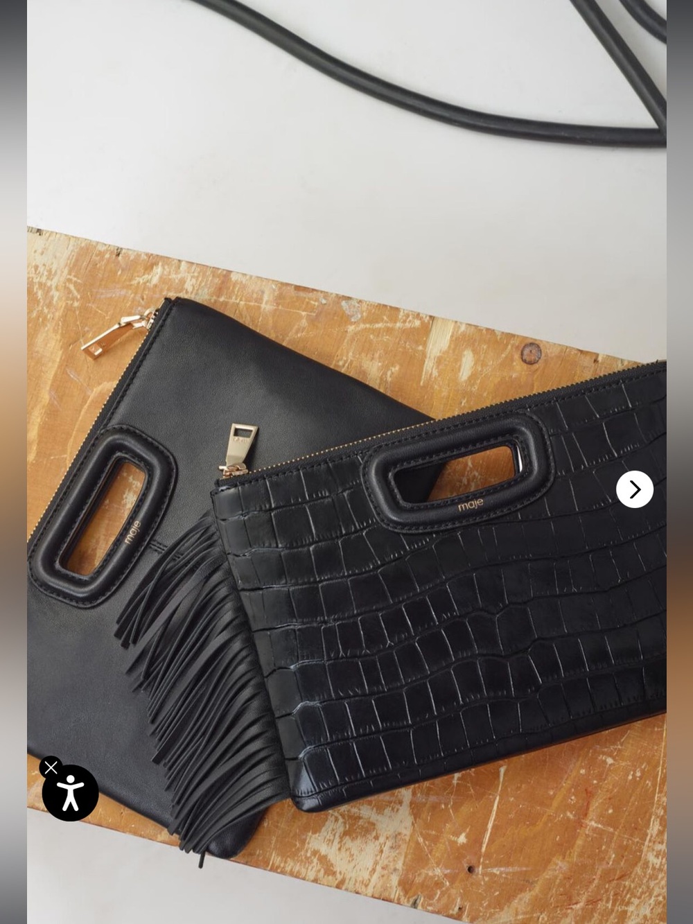 Maje Black Croc-Embossed & Fringe Leather Double Clutch Set